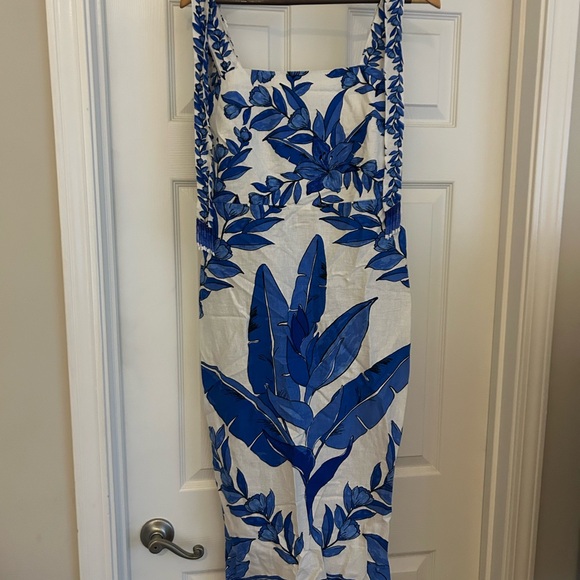 NWT CALYPSO‎ ST. BARTH Linen Blend Beaded Strap Placed Print Midi Dress SZ S - Picture 3 of 16